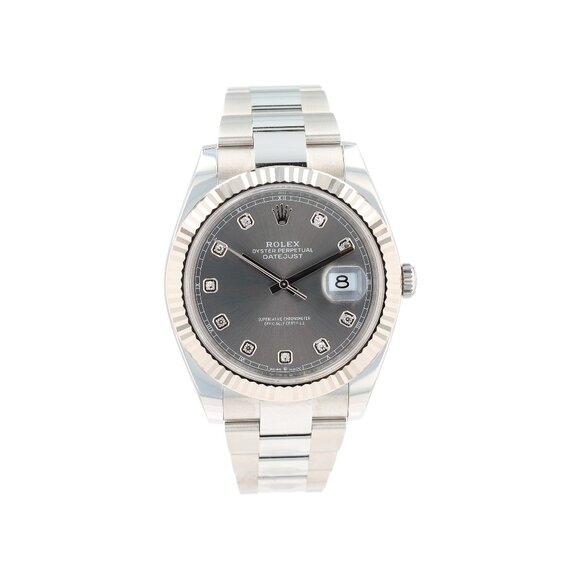 B&P RolexDatejust 41 126334 41mm Grey Diamond(N.S.) Dial Fluted Bezel Oyster